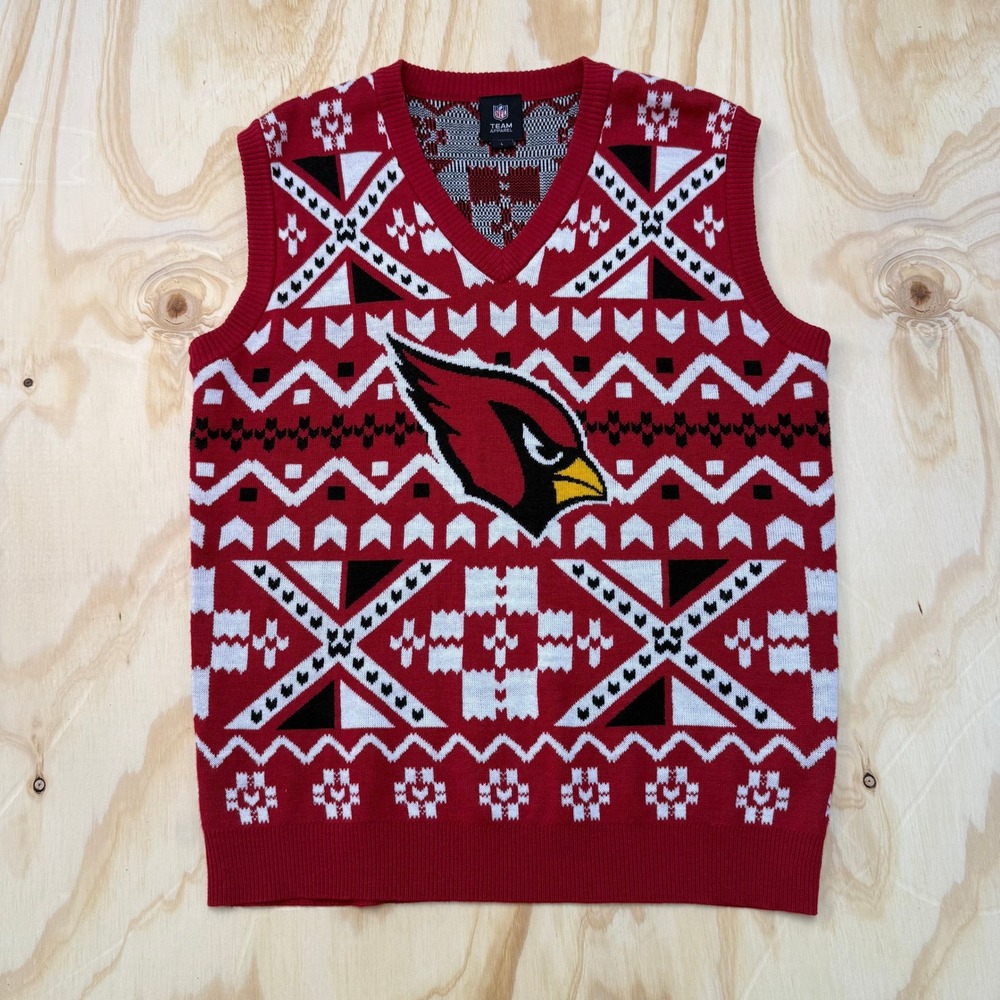 NFL Team Apparel Arizona Cardinals Mens Large Red Fair Isle V-Neck Sweater‎ Vest